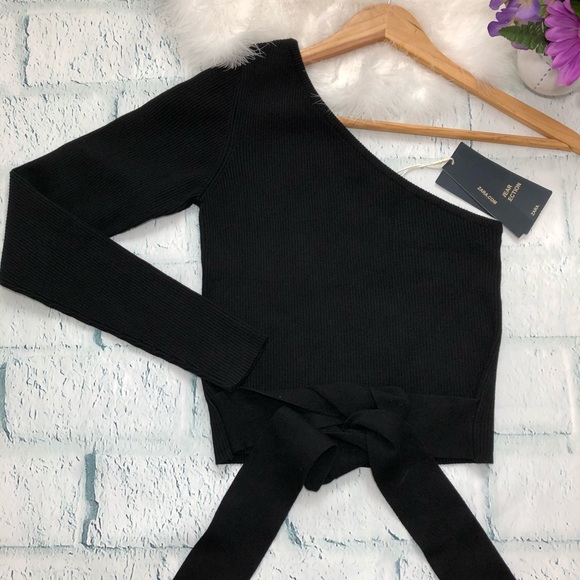 black one shoulder top zara